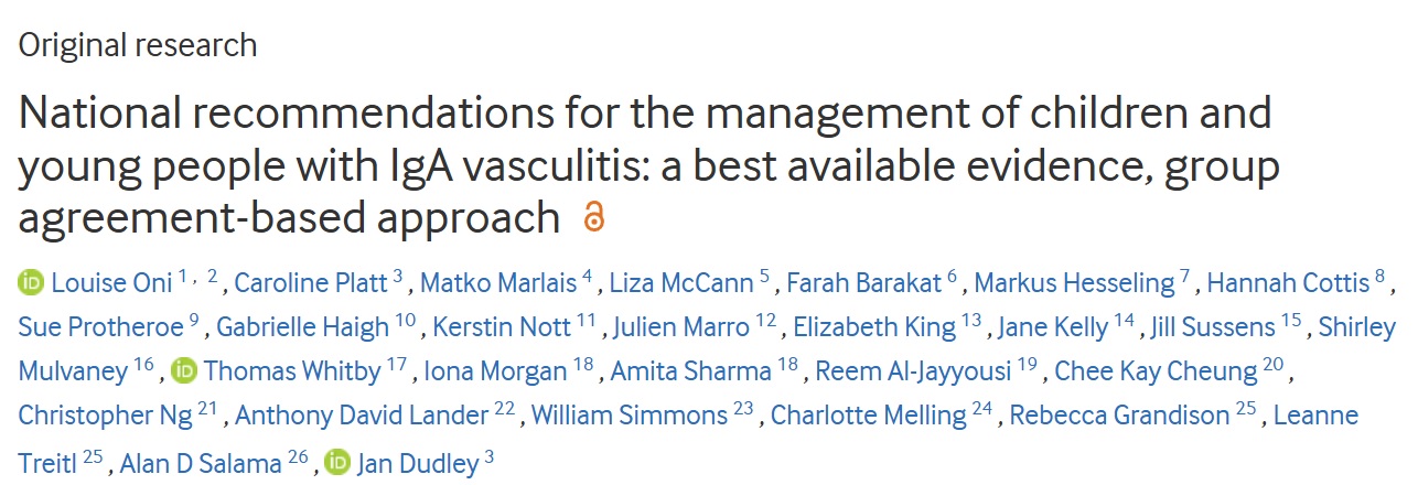 screenshot of national recommendations for the management of children and young people with IgA vasculitis